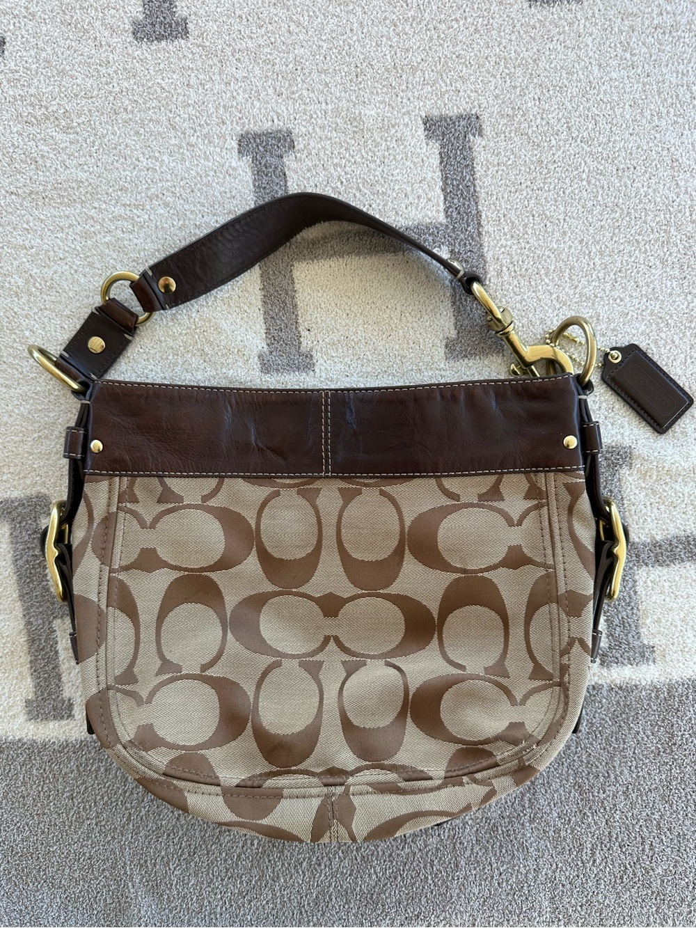 Coach Tan and Brown Signature Canvas Shoulder Bag